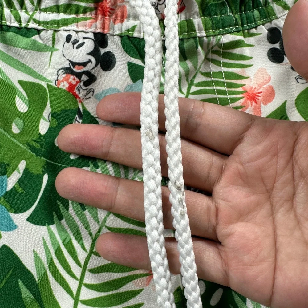 Disney Swim Trunks Men M Green Mickey Mouse Tropical Leaf Print Flaw